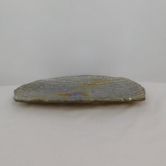 Pomegranate Romos Amber Console Serving Dish Pearlized Gold Glass 14" x 9.5" - Picture 6 of 11